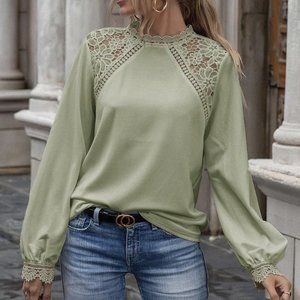 Long Sleeve O-Neck Hollow-out lace top